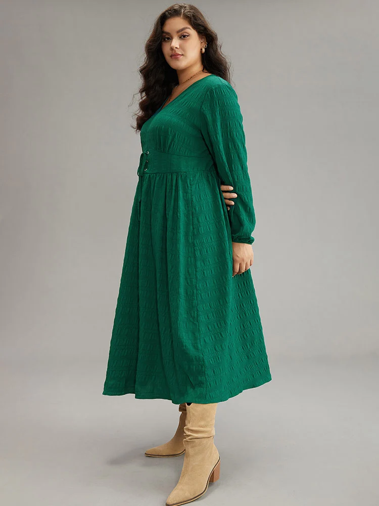 Plain Lace Up Gathered Pocket Dress