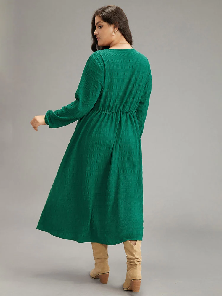 Plain Lace Up Gathered Pocket Dress