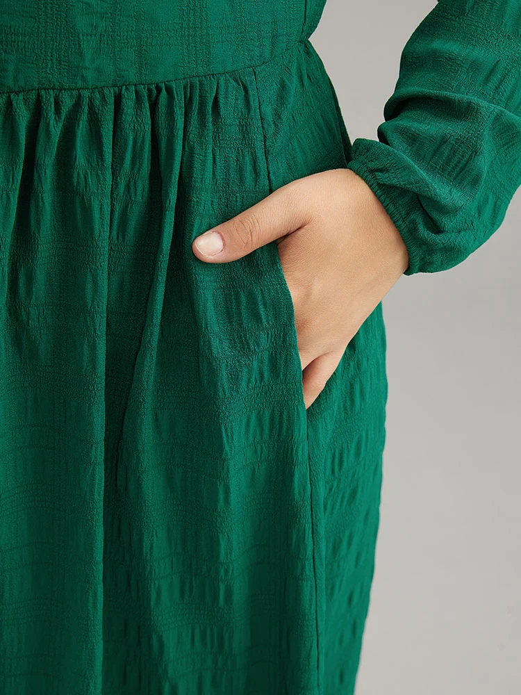 Plain Lace Up Gathered Pocket Dress