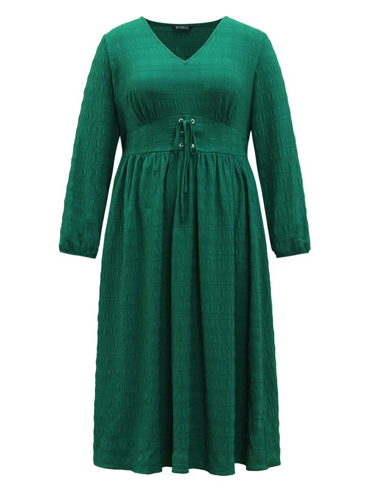 Plain Lace Up Gathered Pocket Dress
