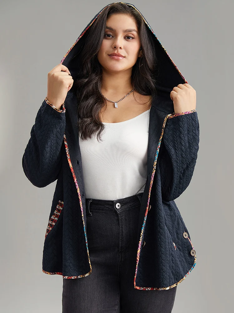 Texture Pocket Patchwork Button Detail Coat