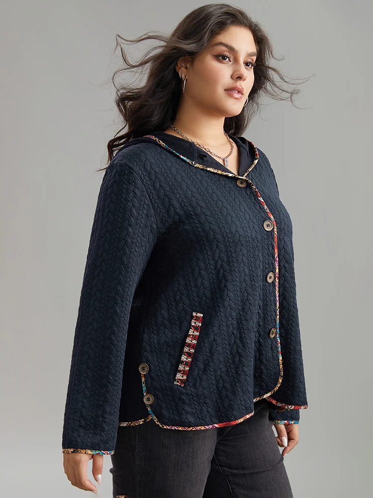 Texture Pocket Patchwork Button Detail Coat