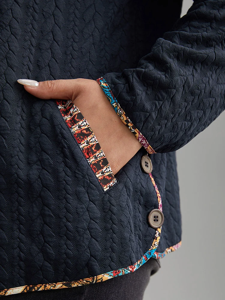Texture Pocket Patchwork Button Detail Coat