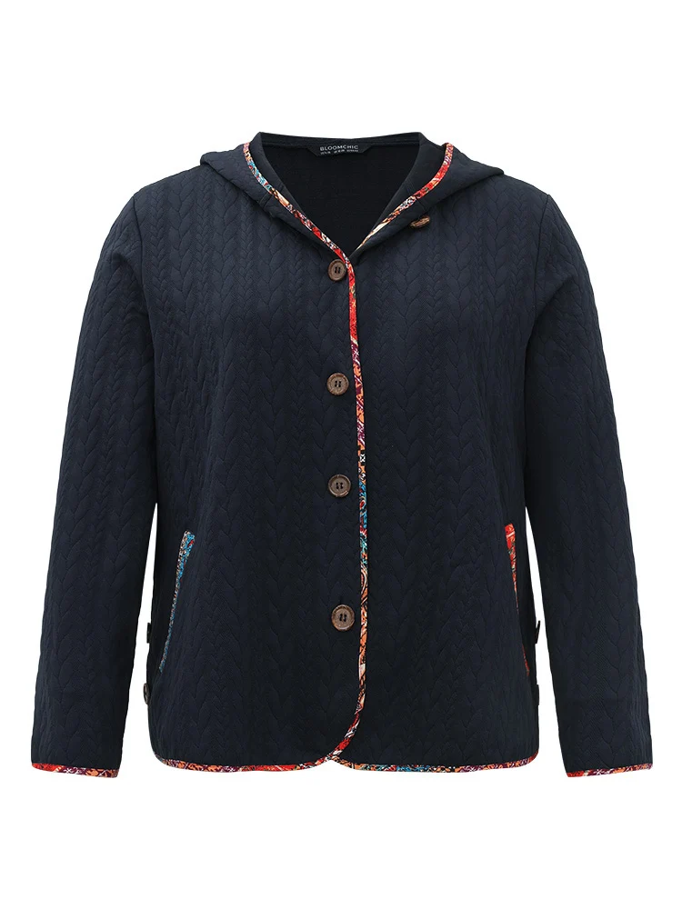Texture Pocket Patchwork Button Detail Coat