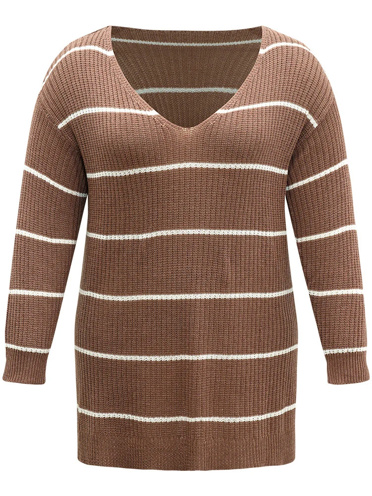 Supersoft Essentials Striped V Neck Split Hem Pullover