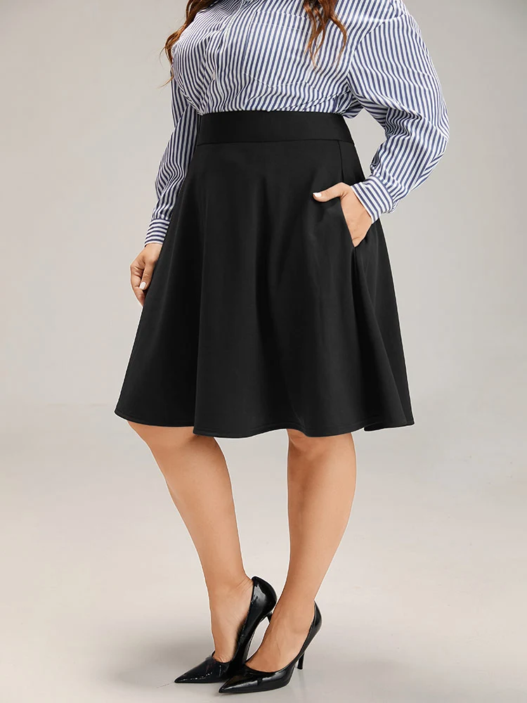 Solid Pocket Elastic Waist Skirt