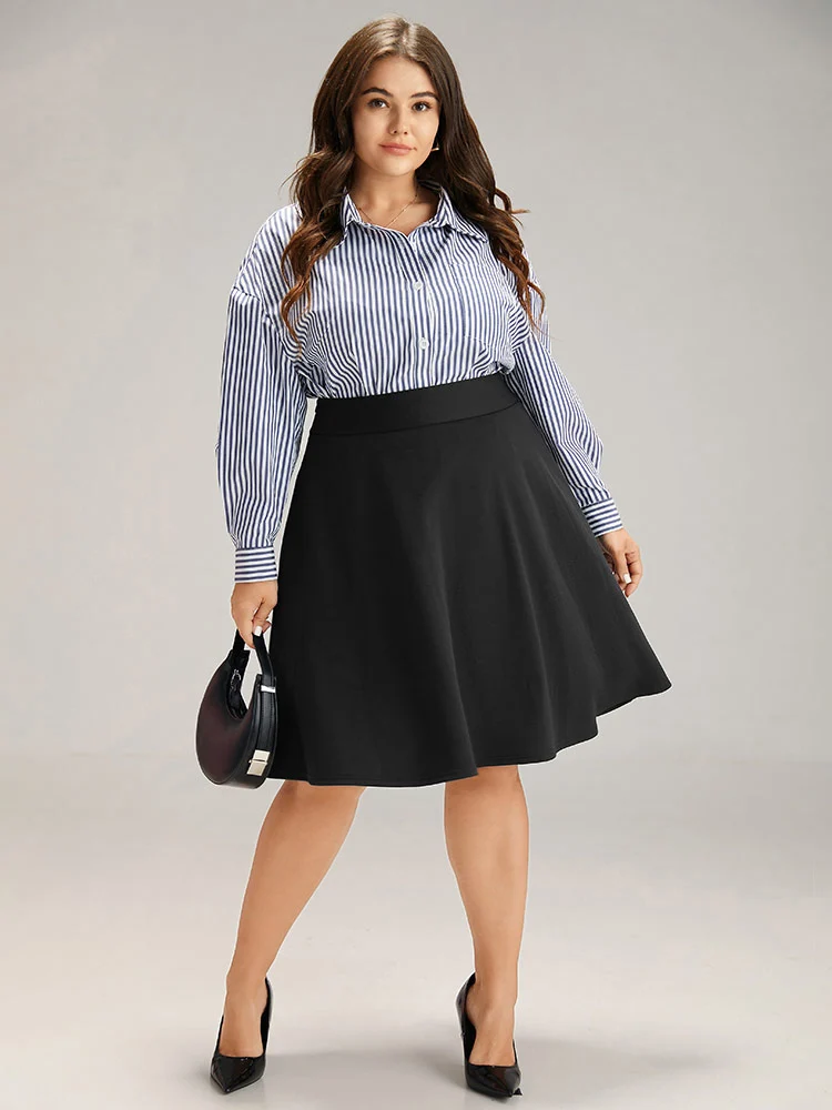 Solid Pocket Elastic Waist Skirt