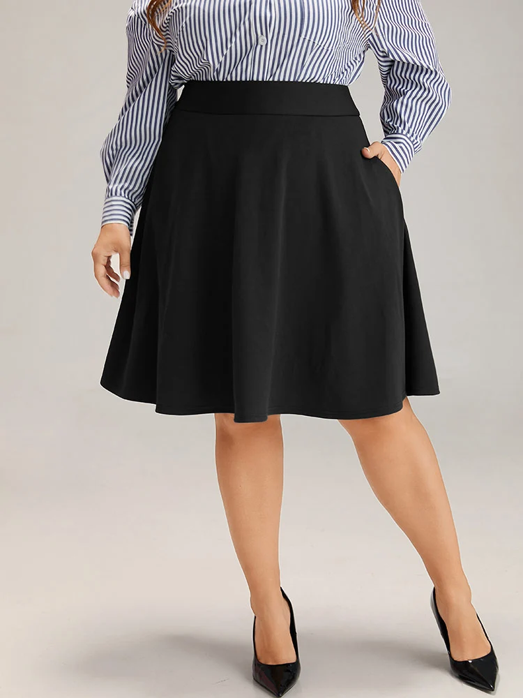 Solid Pocket Elastic Waist Skirt