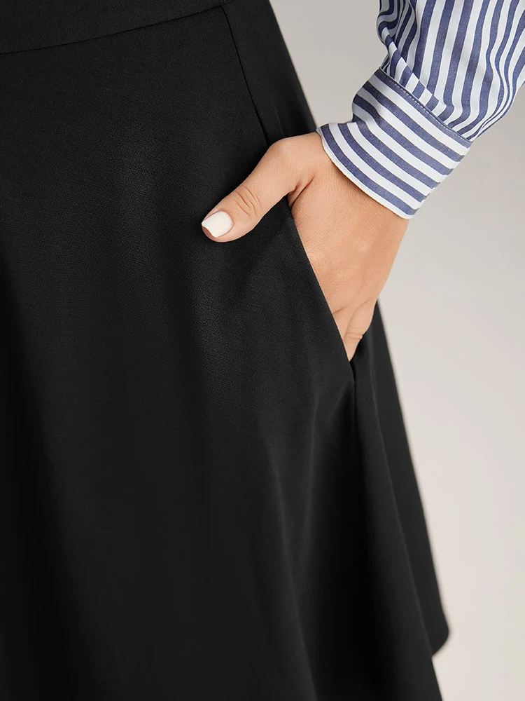 Solid Pocket Elastic Waist Skirt