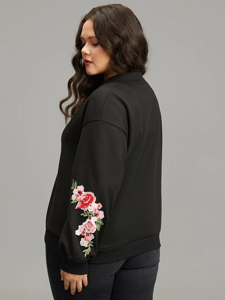 Floral Embroidered O Ring Zipper Jacket