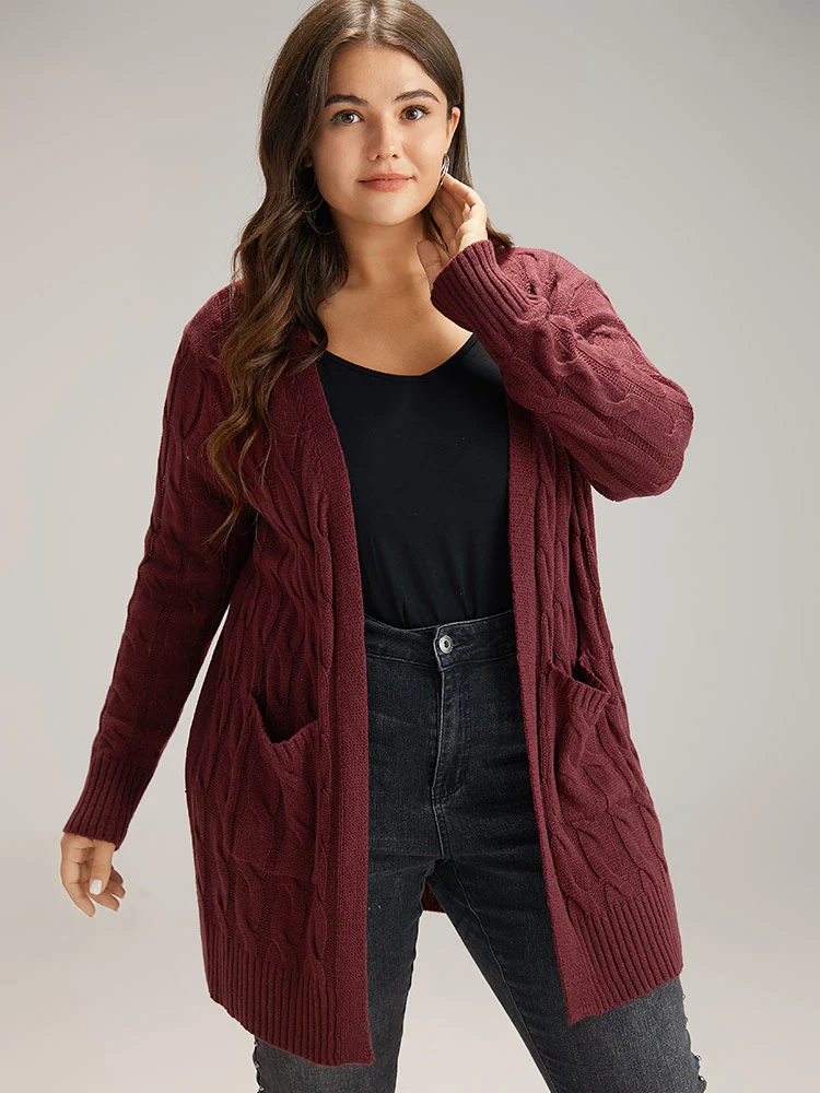 Cable Knit Open Front Pocket Cardigan