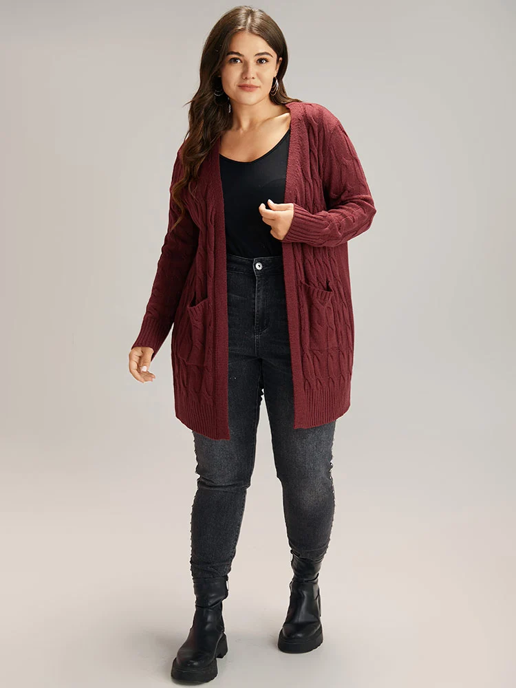 Cable Knit Open Front Pocket Cardigan