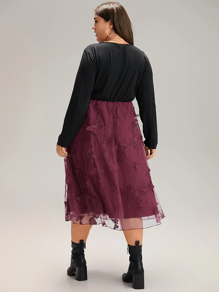 Butterfly Graphic Patchwork Mesh Dress