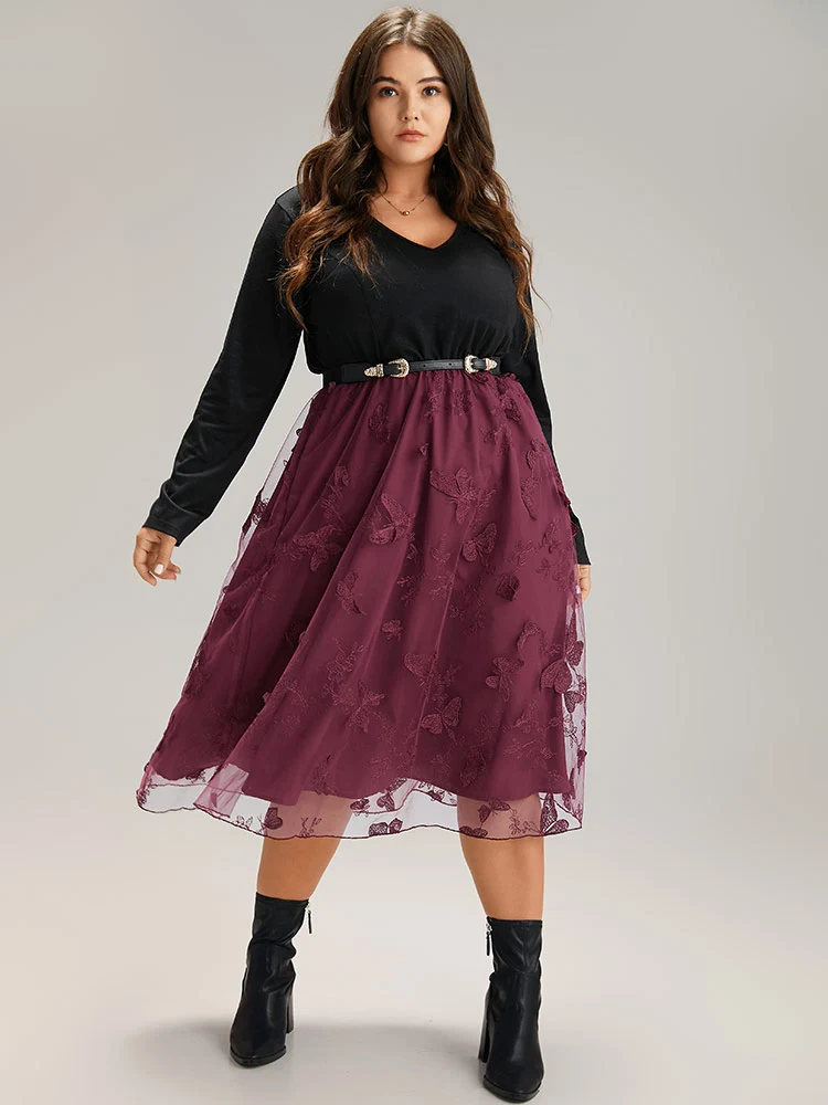 Butterfly Graphic Patchwork Mesh Dress