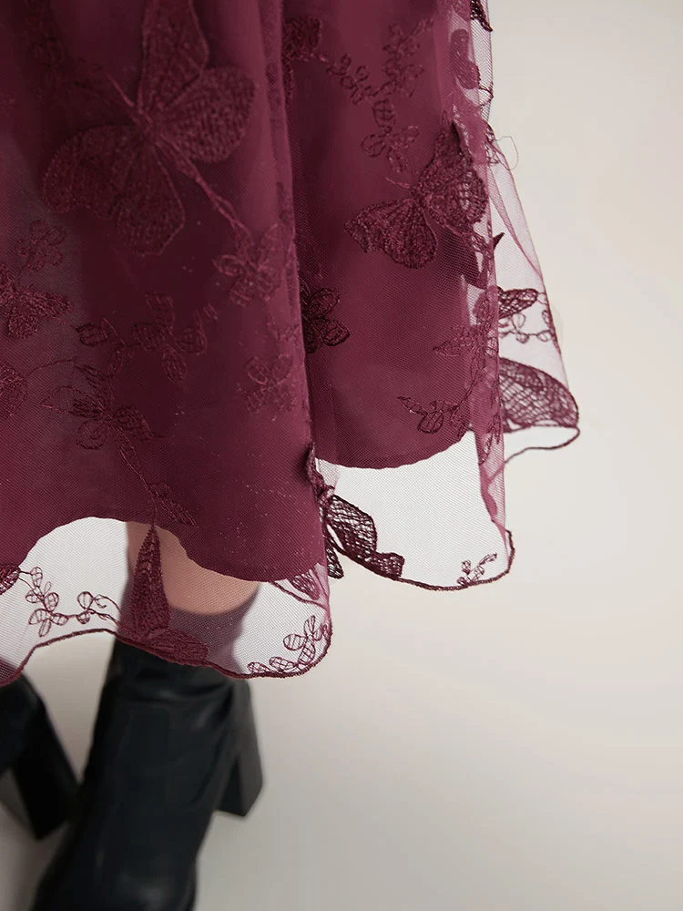 Butterfly Graphic Patchwork Mesh Dress
