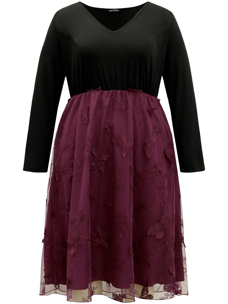 Butterfly Graphic Patchwork Mesh Dress