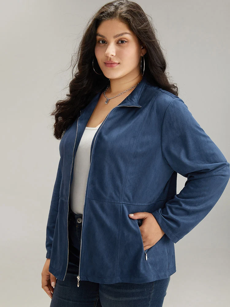 Solid Pocket Zipper Jacket