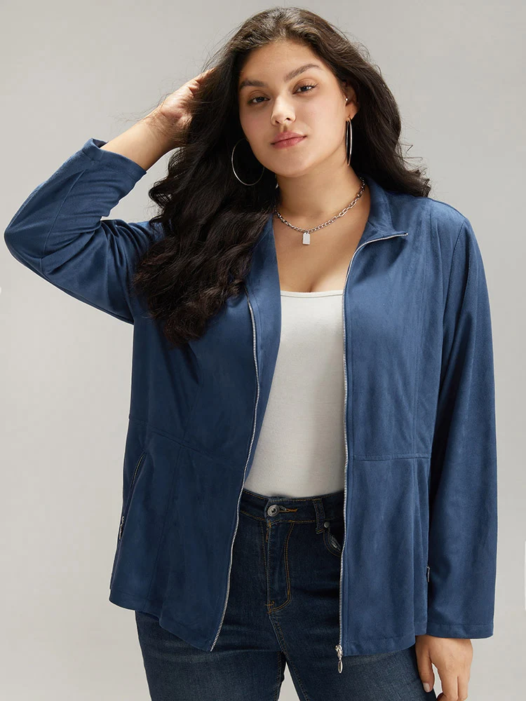 Solid Pocket Zipper Jacket