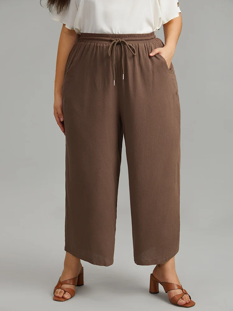 Plain Drawstring Elastic Waist Straight Leg Pants