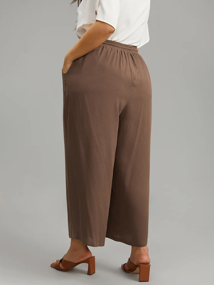 Plain Drawstring Elastic Waist Straight Leg Pants