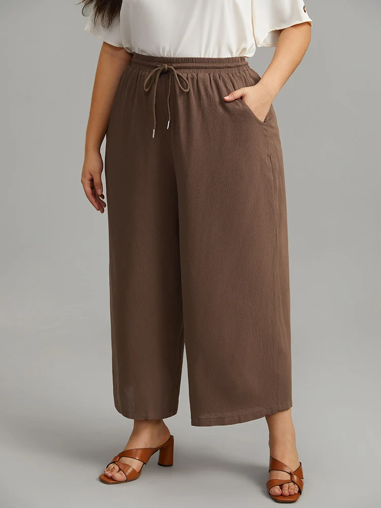 Plain Drawstring Elastic Waist Straight Leg Pants