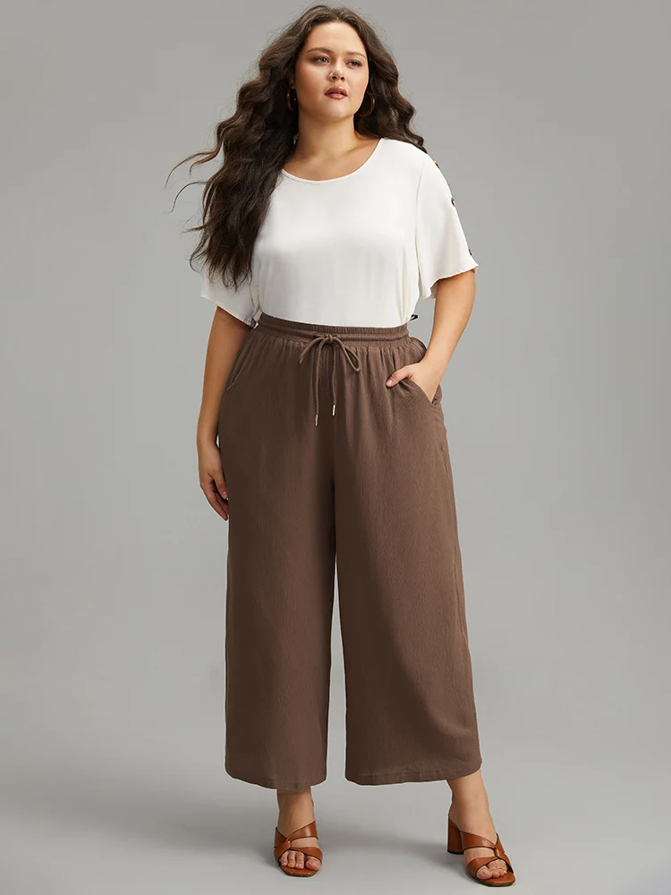 Plain Drawstring Elastic Waist Straight Leg Pants