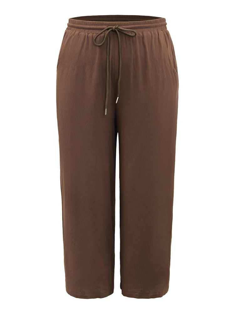 Plain Drawstring Elastic Waist Straight Leg Pants
