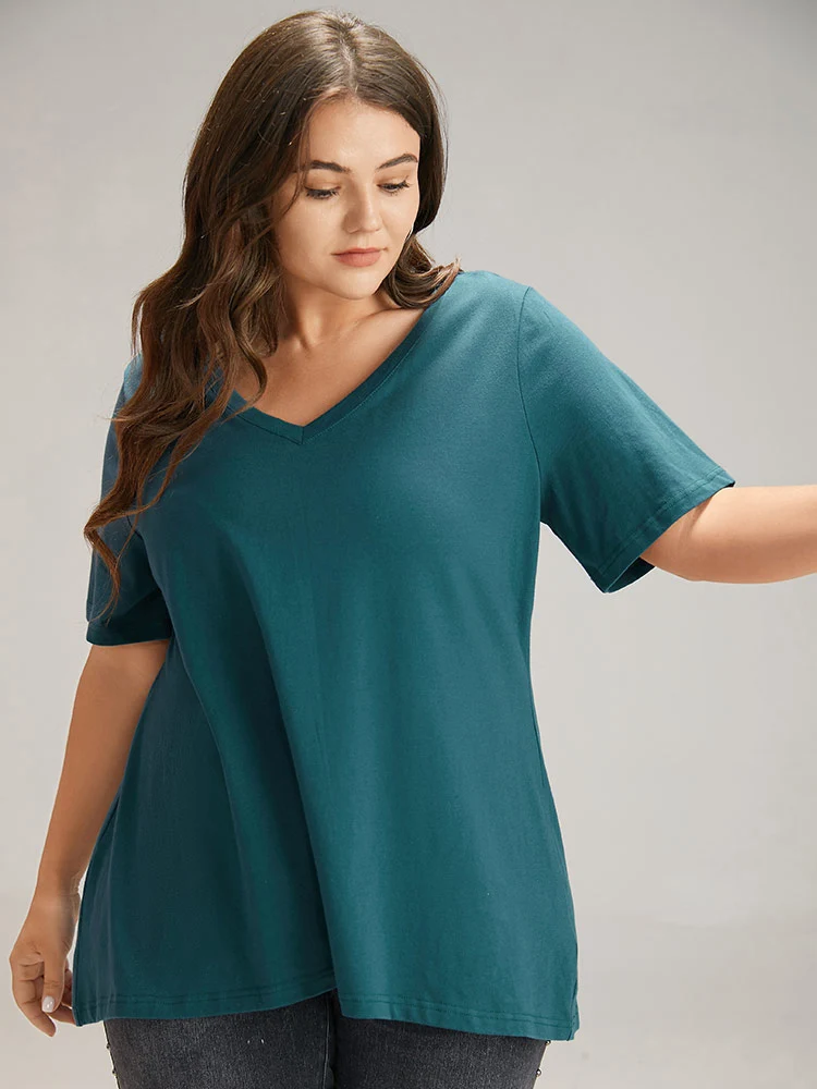 Cotton Plain V Neck Basic T-shirt