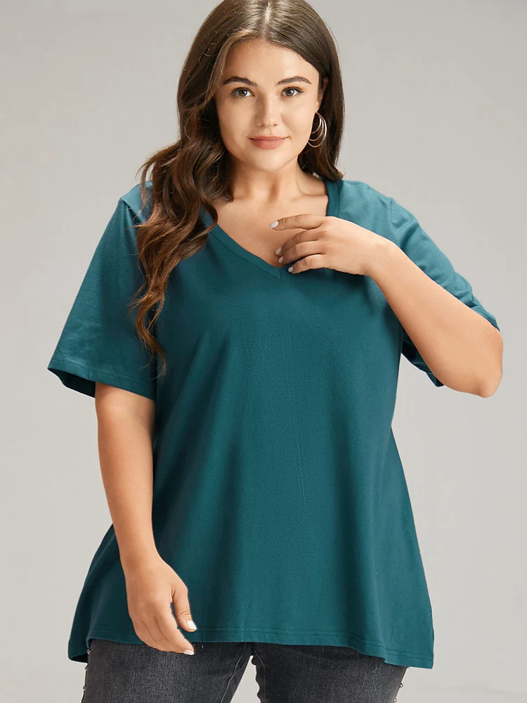 Cotton Plain V Neck Basic T-shirt