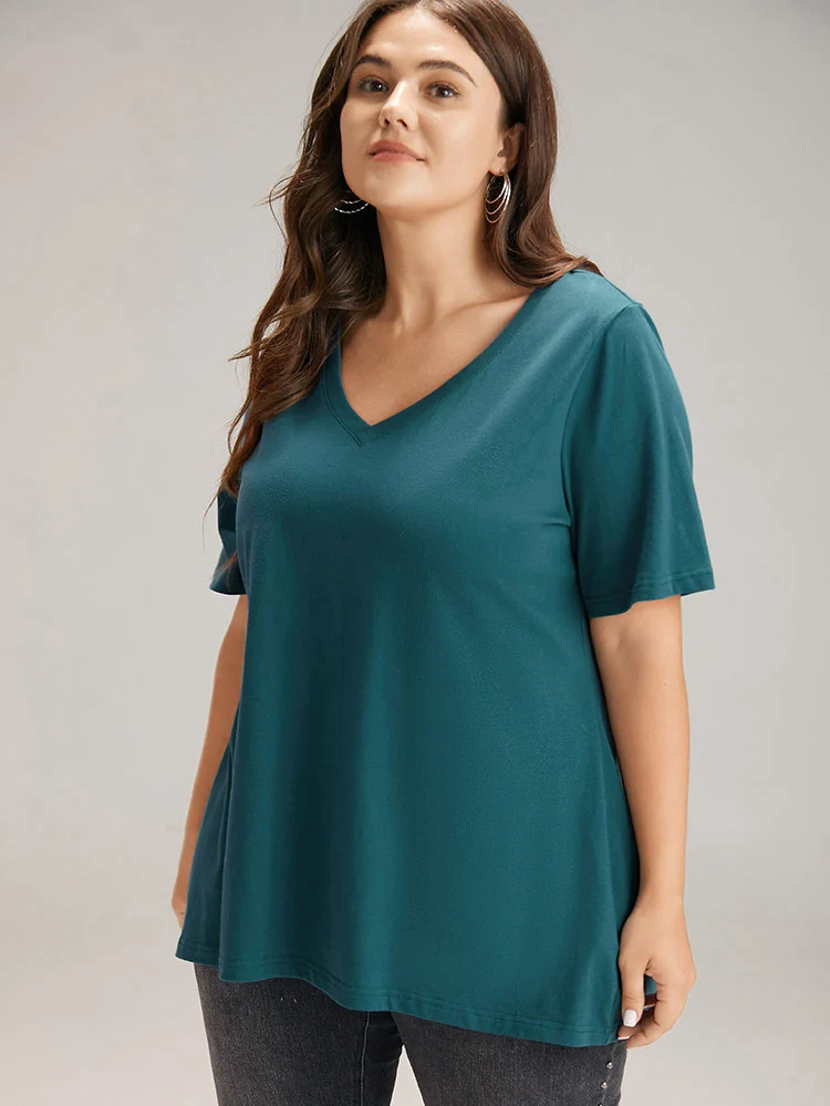Cotton Plain V Neck Basic T-shirt