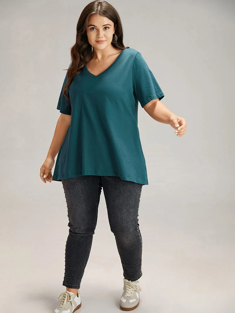 Cotton Plain V Neck Basic T-shirt