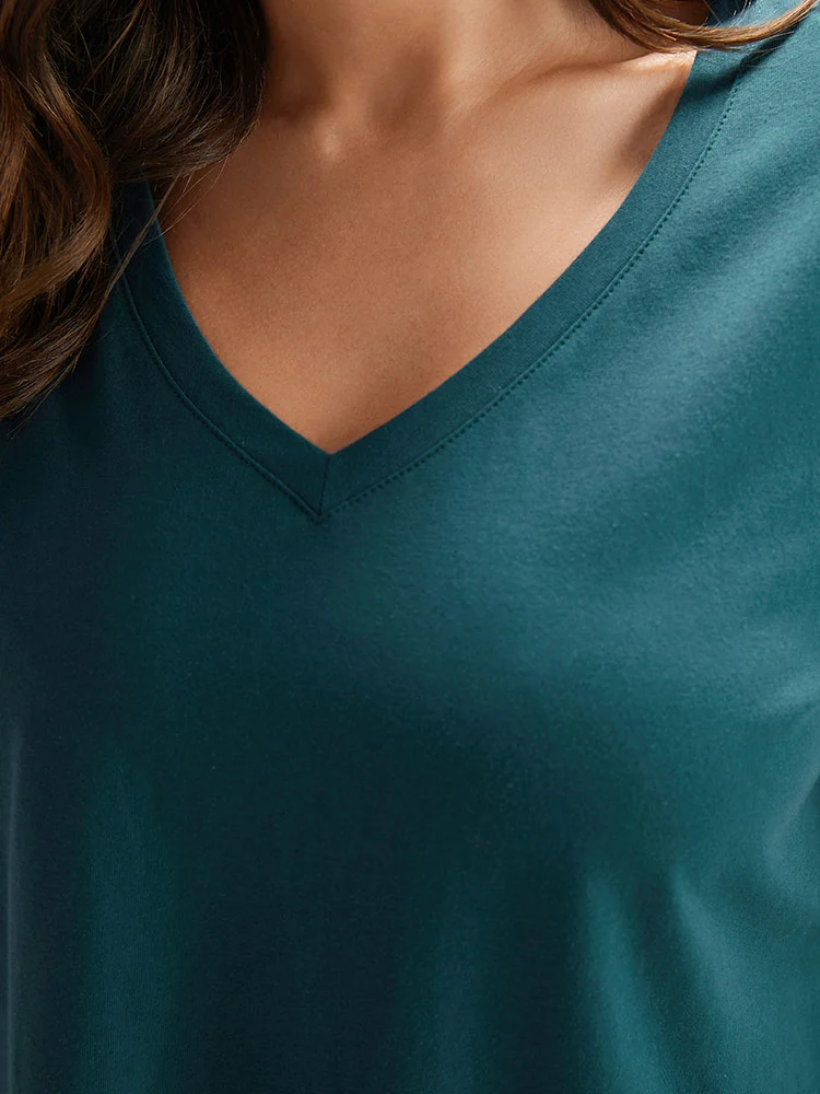 Cotton Plain V Neck Basic T-shirt
