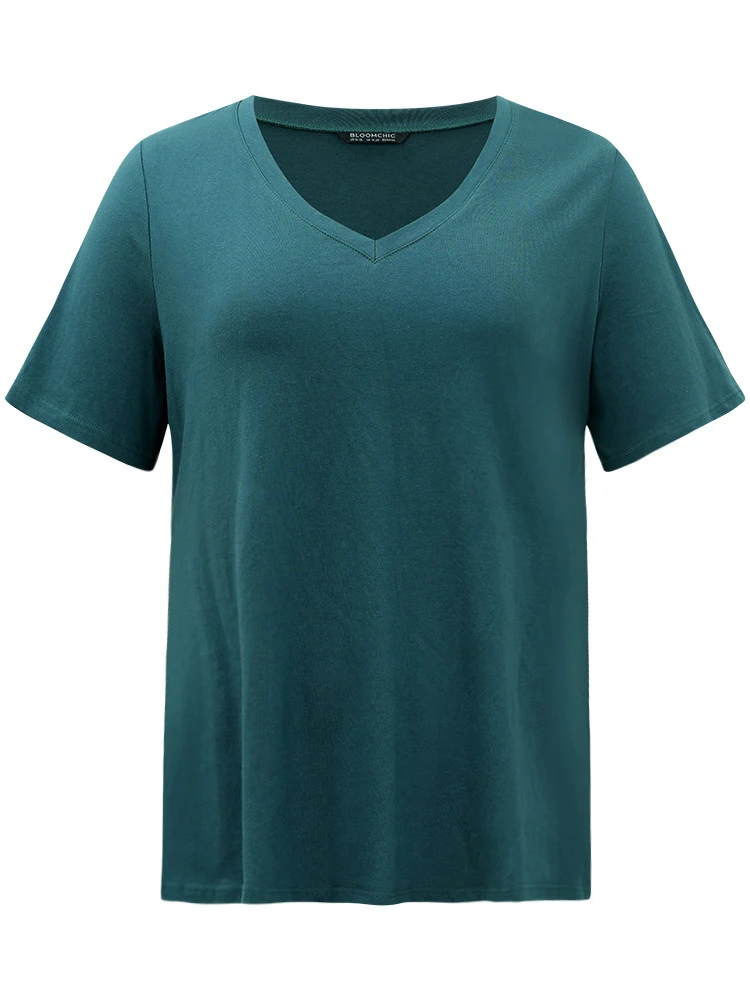 Cotton Plain V Neck Basic T-shirt