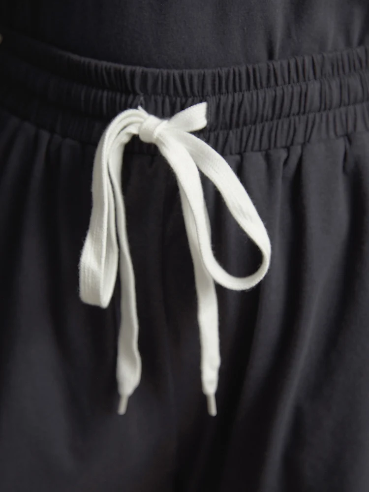 Cotton Plain Drawstring Pocket Sleep Shorts