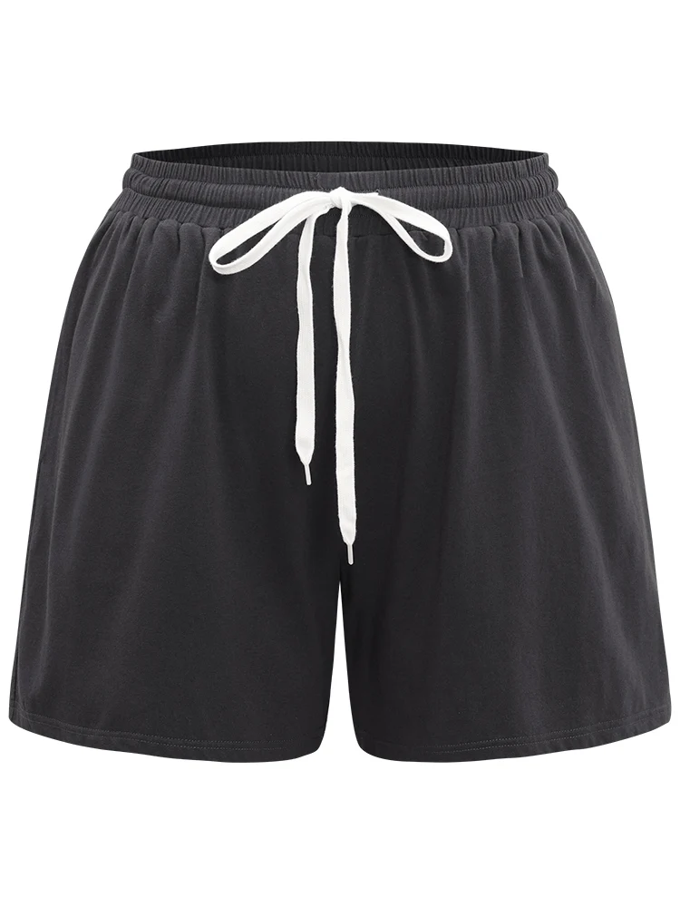 Cotton Plain Drawstring Pocket Sleep Shorts