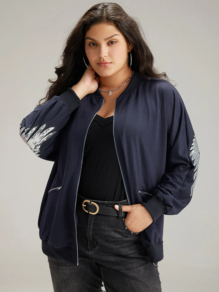 Solid O Ring Zipper Pocket Feather Jacket