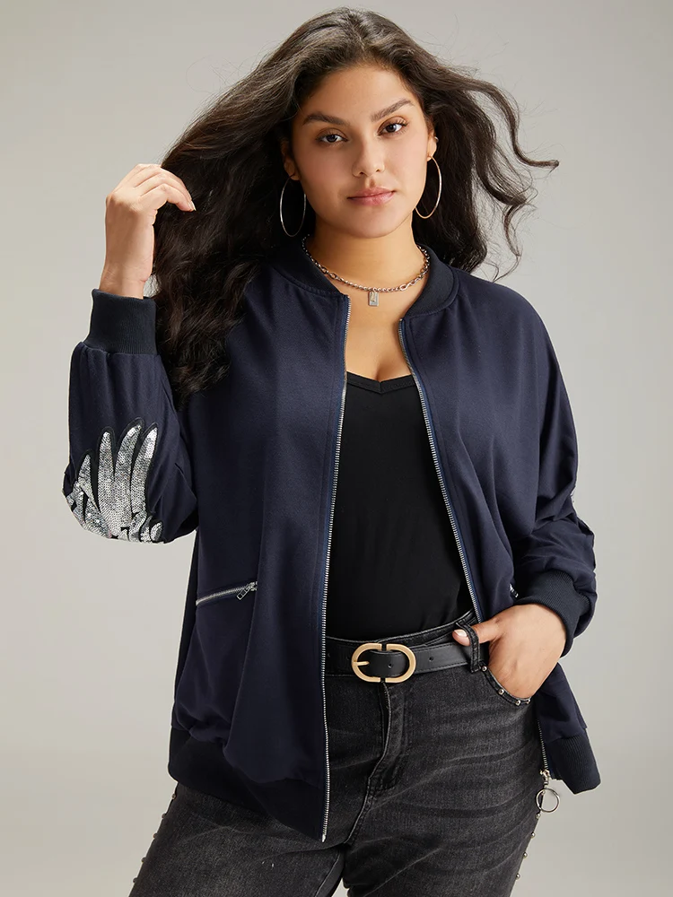 Solid O Ring Zipper Pocket Feather Jacket