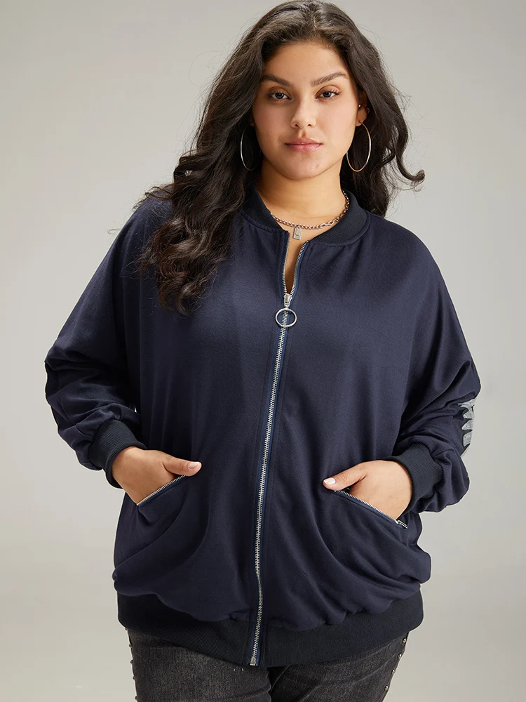 Solid O Ring Zipper Pocket Feather Jacket