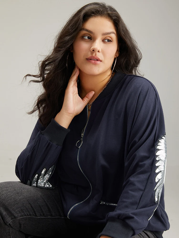 Solid O Ring Zipper Pocket Feather Jacket