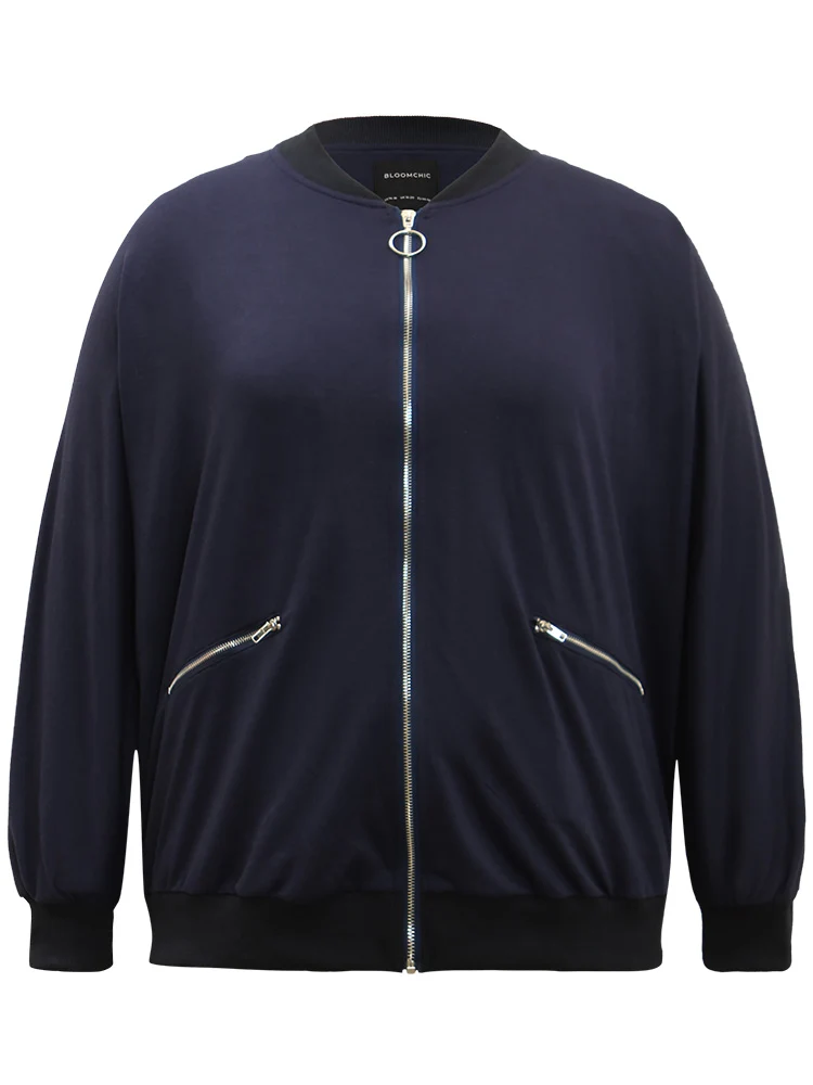 Solid O Ring Zipper Pocket Feather Jacket