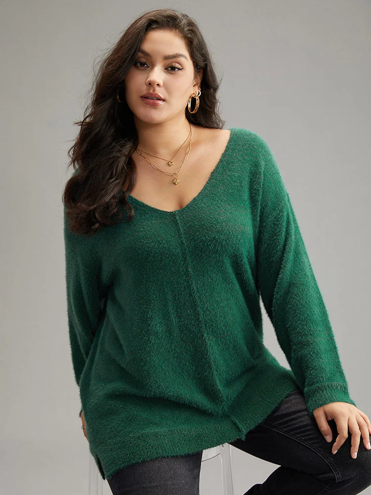 Solid Split Side Patchwork Pullover
