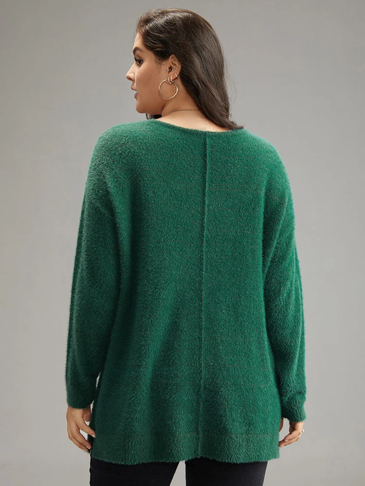 Solid Split Side Patchwork Pullover