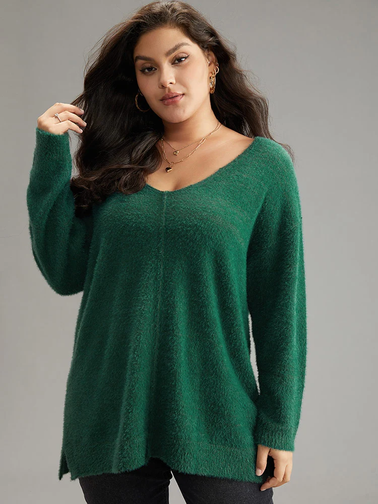 Solid Split Side Patchwork Pullover