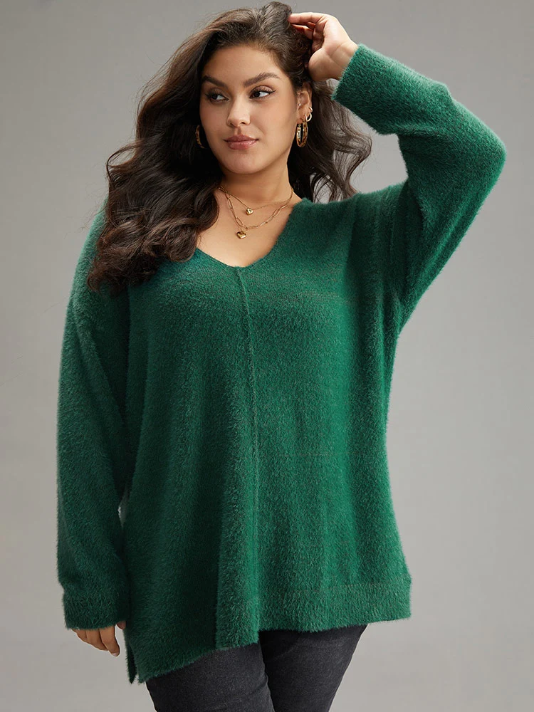 Solid Split Side Patchwork Pullover