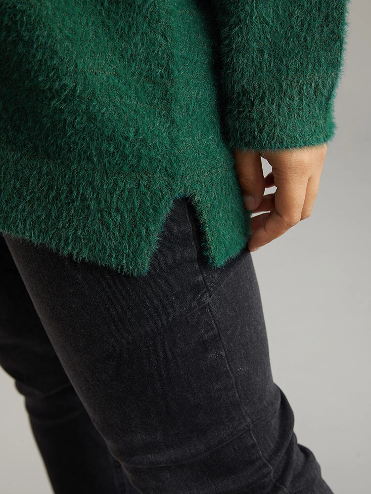 Solid Split Side Patchwork Pullover