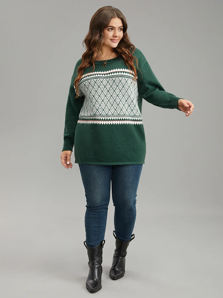 Supersoft Essentials Round Neck Geometric Pullover
