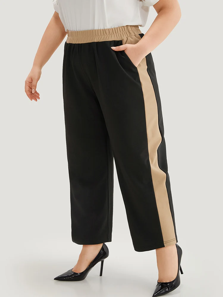 Two Tone Elastic Waist Pocket Pants