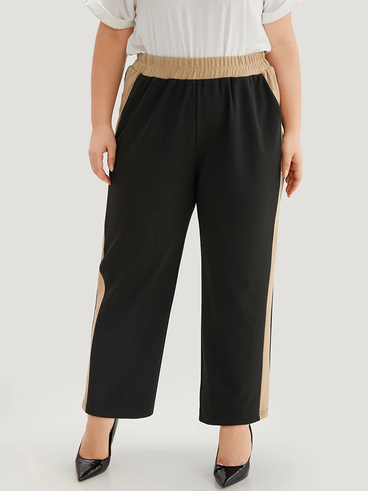 Two Tone Elastic Waist Pocket Pants