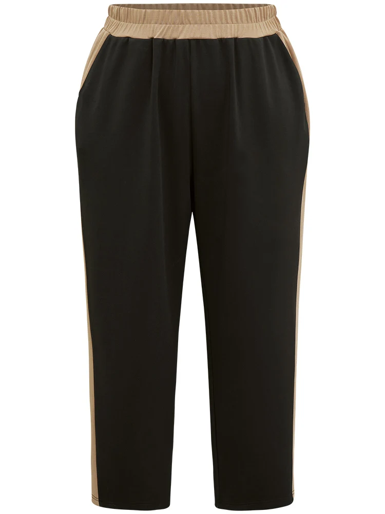 Two Tone Elastic Waist Pocket Pants