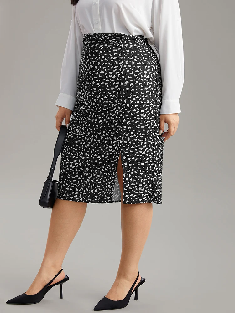 Geometric Graphic Twist Front Split Side Skirt